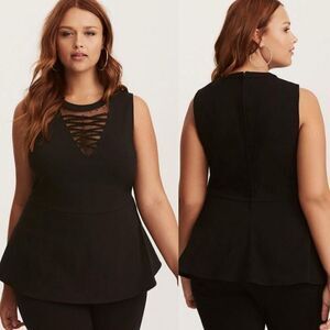 Torrid Black Woven Lace-Up Peplum Top Size 4X